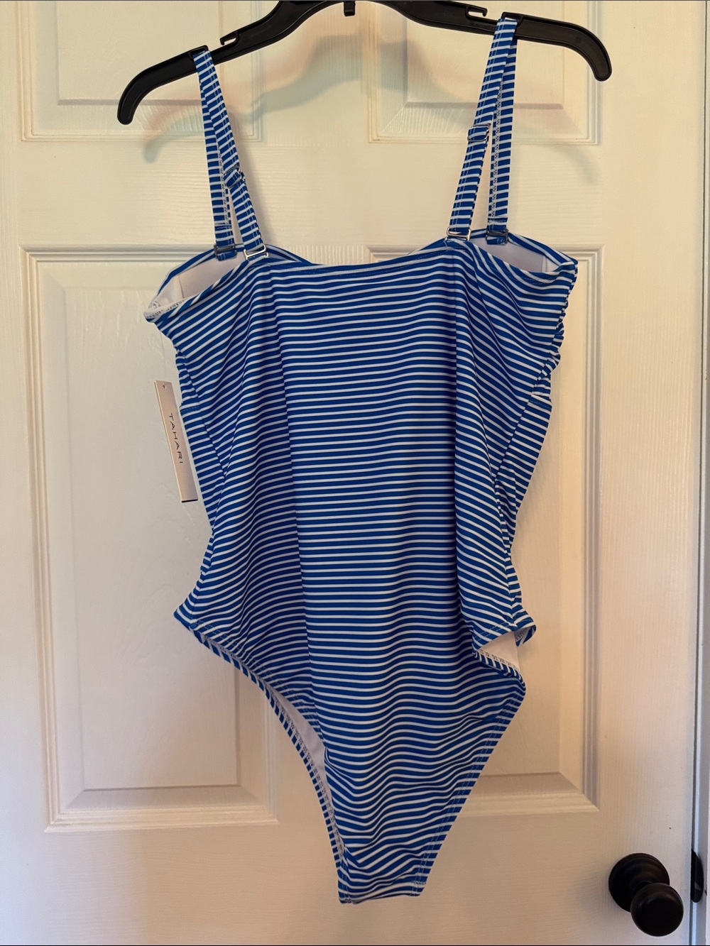 Tahari Blue & White Striped One-Piece Swimsuit with Front Twist - Picture 7 of 11